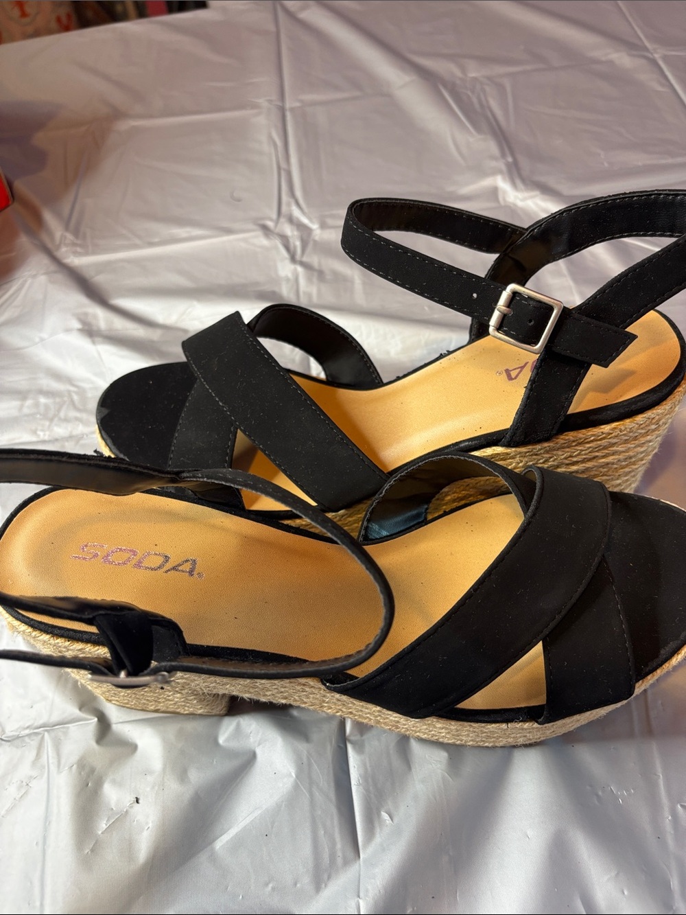 SODA Black Espadrille Platform Wedge Sandals Ankle Strap